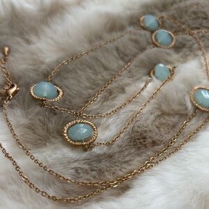 Gold Tone Blue beaded long Necklace
